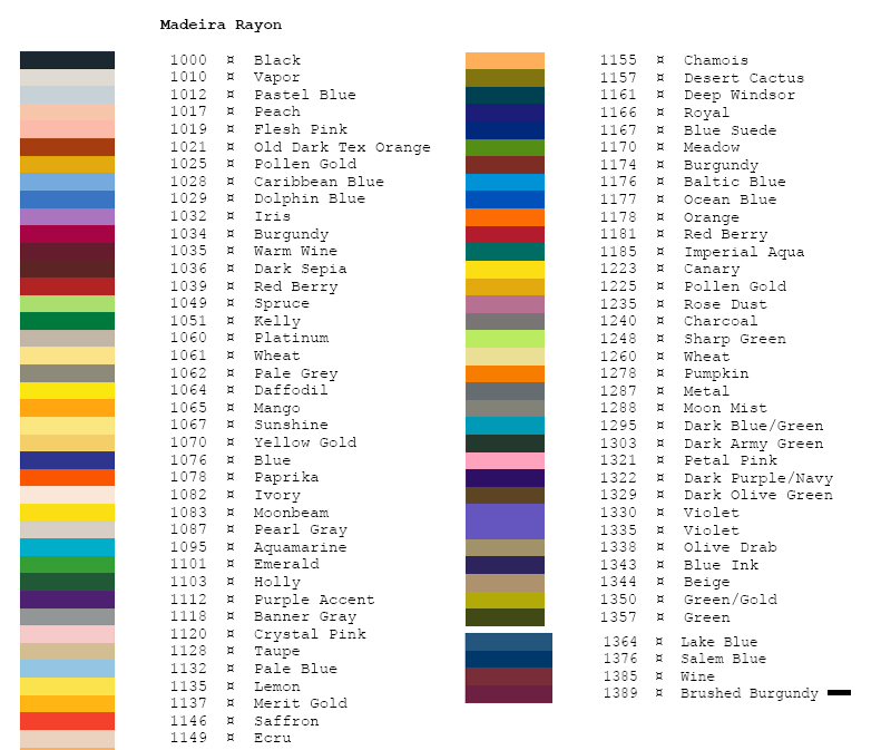 Madeira Stock Thread Colors